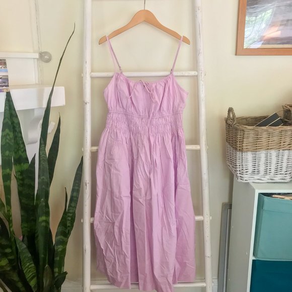 NWT All in Favor Lush Tie Neck Poplin Midi Dress - Picture 2 of 5